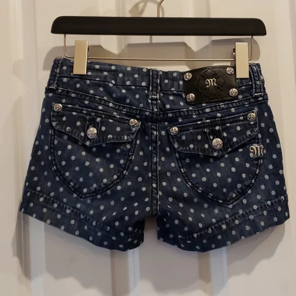 MISS ME Blue White Polka Dot Denim Jean Shorts sz 25